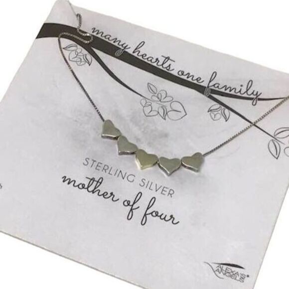 Mother Five Hearts Children Grandchildren Necklace Sterling Silver Alexa Angels - Picture 6 of 6